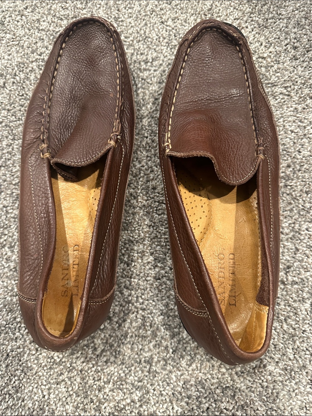 Sandro Moscoloni Brown Leather Moc Toe Slip-On Loafers